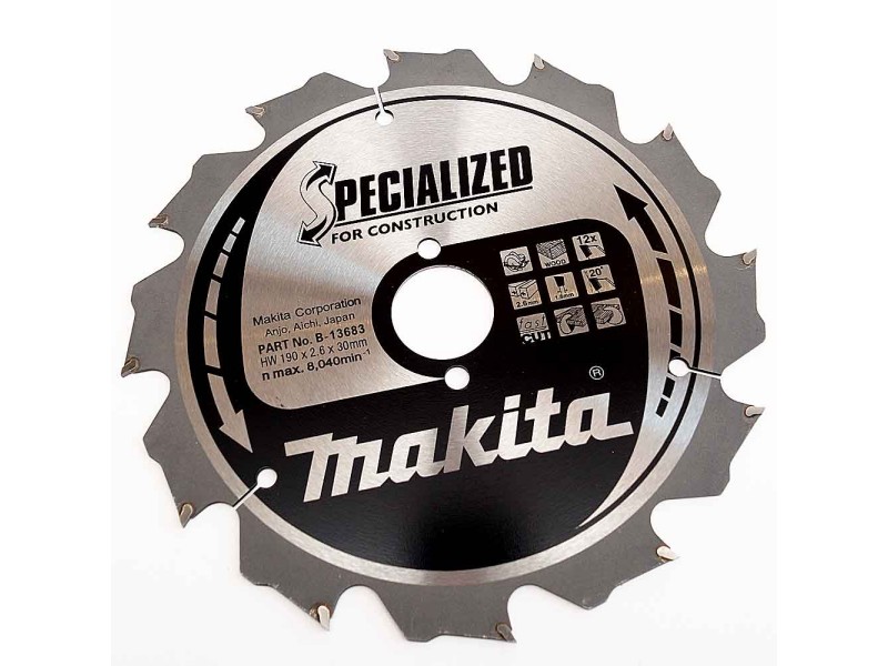 TCT žagin list Specialized Makita, Dimenzije: 190x2,6x30mm, Zob: 12, B-33554