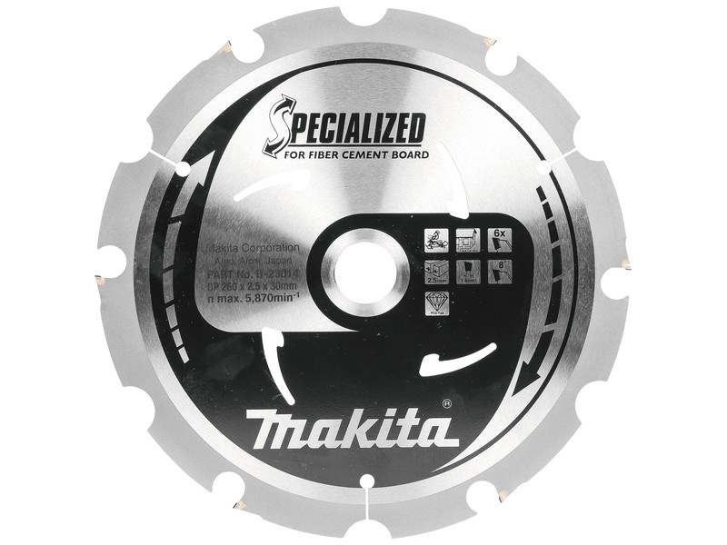 PCD žagin list Makita, Dimenzije: 260x2,5x30mm, Zob: 6, B-33700