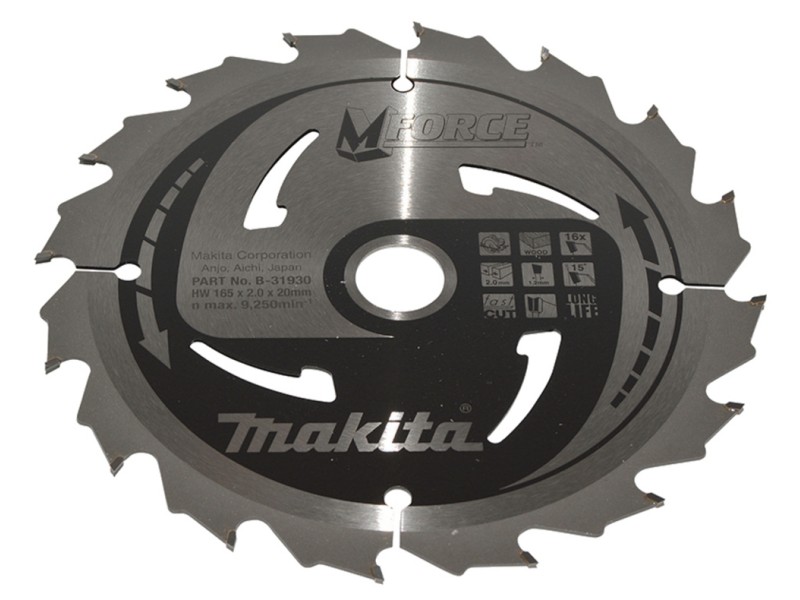 TCT MForce žagin list Makita, Dimenzije: 165x2x20mm, Zob: 16, B-31930