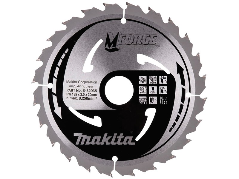 MForce žagin list Makita,  za les, Dimenzije: 185x2x30mm, Zob: 24, B-32035