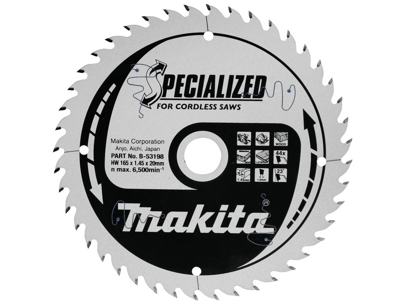 TCT žagin list Makita, za les,MDF,laminat, Dimenzije: 165x1,45x20mm, Zob: 44, B-53213