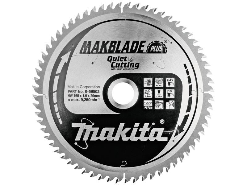 TCT žagin list Makita, za les, Dimenzije: 165x20mm, Zob: 64, B-56518