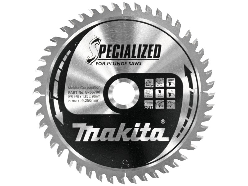 TCT žagin list Makita, Dimenzije: 165x20mm, za les, Zob: 48, B-56708