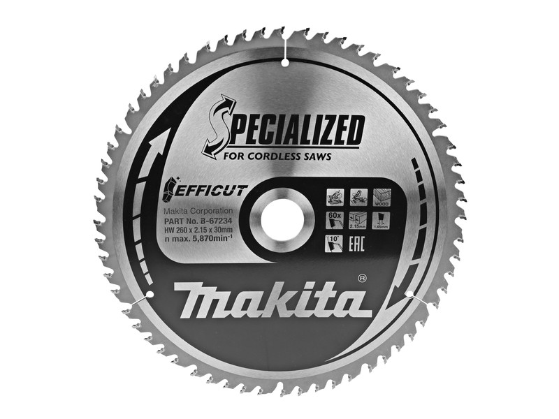 Žagin list Makita TCT Specialized, Efficut, Dimenzije: 260x2,15x30mm, Zob: 60, B-67284