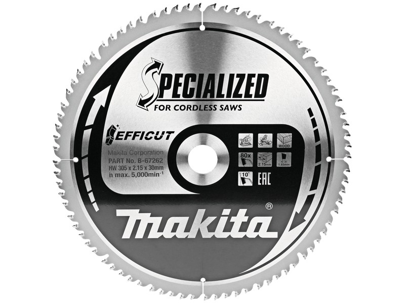 Žagin list Makita TCT Specialized, Efficut, za les, Dimenzije: 305x2,15x30mm, Zob: 80, B-67315