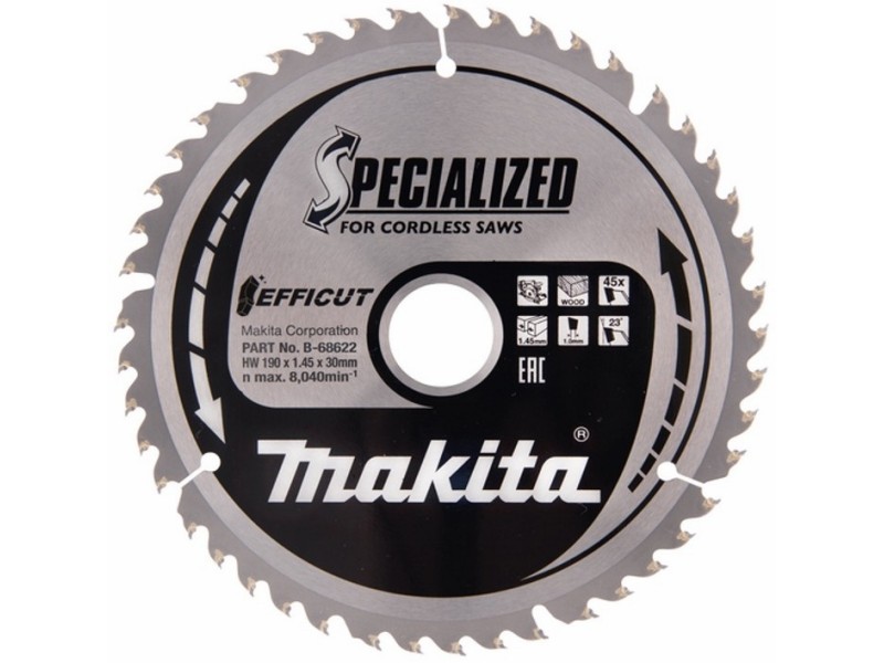 Žagin list Makita TCT  Efficut, Dimenzije: 190x1,45x30mm, Zob: 45, B-68638