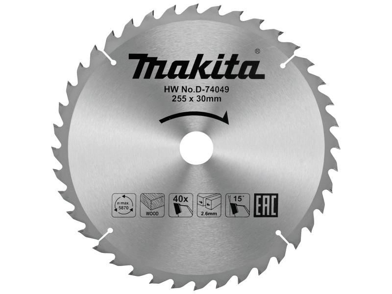 TCT žagin list za les Makita, Dimenzije: 255x2,6x30mm, Zob: 40, D-74049