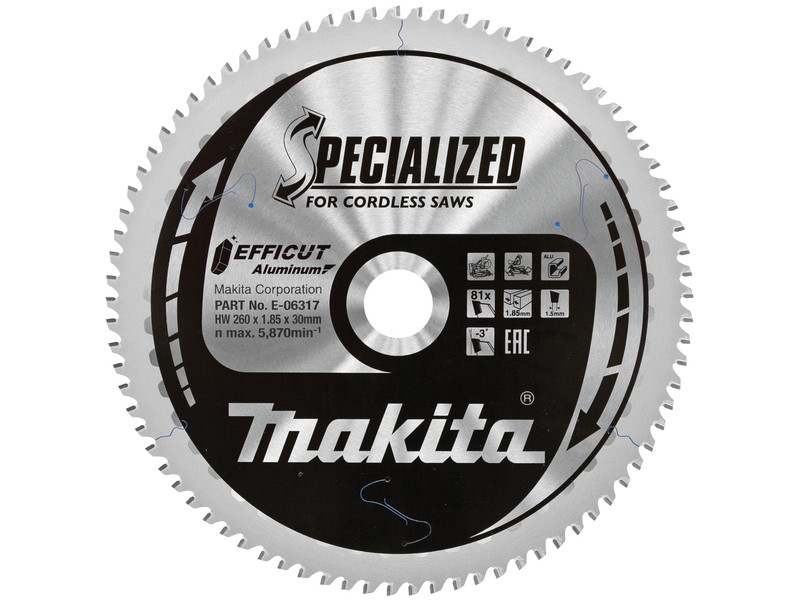 TCT EFFICUT žagin list Makita, Dimenzije: 260x1,85x30mm, Zob: 81, E-06323