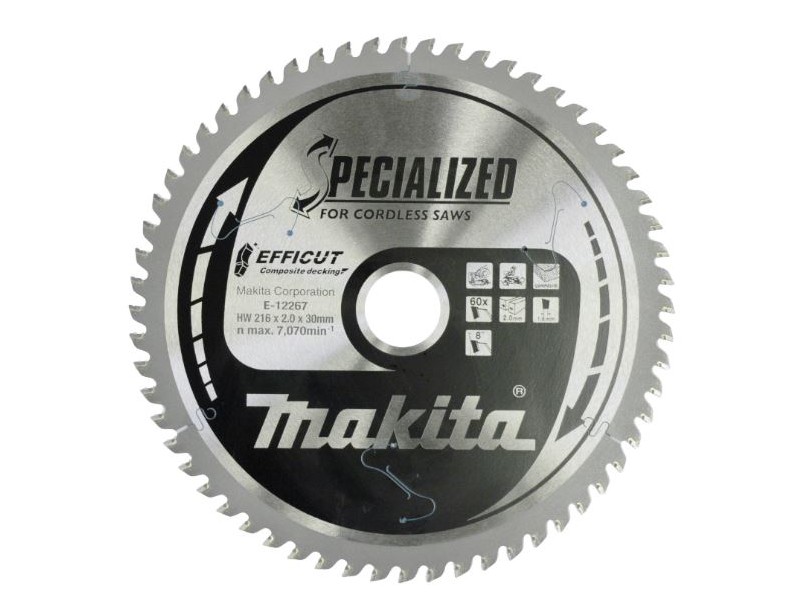 Žagin list Efficut Makita, Dimenzije: 216x2x30mm, Zob: 60, za lesne kompozite, E-12267