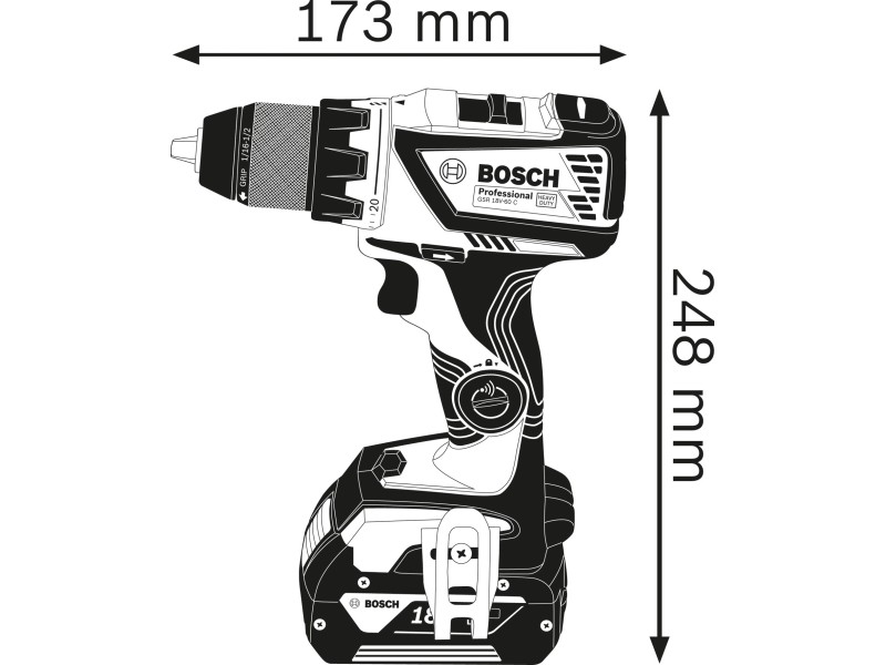 Akumulatorski vrtalnik vijačnik Bosch GSR 18V-60 C, Solo, Bluetooth, 06019G1102