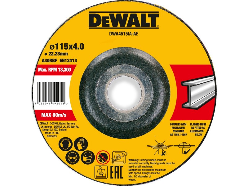 Brusilni disk DeWalt, KOVINA, dimenzije: 115x4x22,23mm DWA4515IA