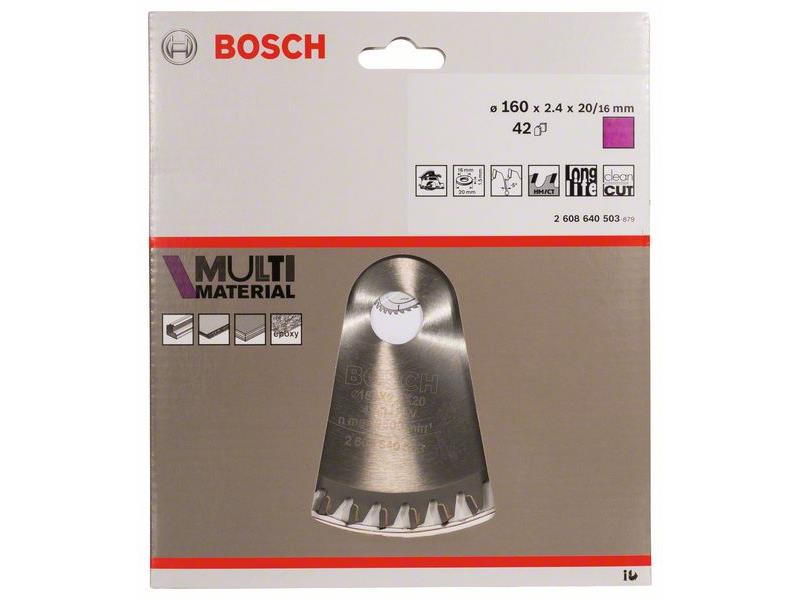 List krožne žage Bosch Multi Material, Dimenzije: 160x20/16x2,4mm, Zob: 42, 2608640503