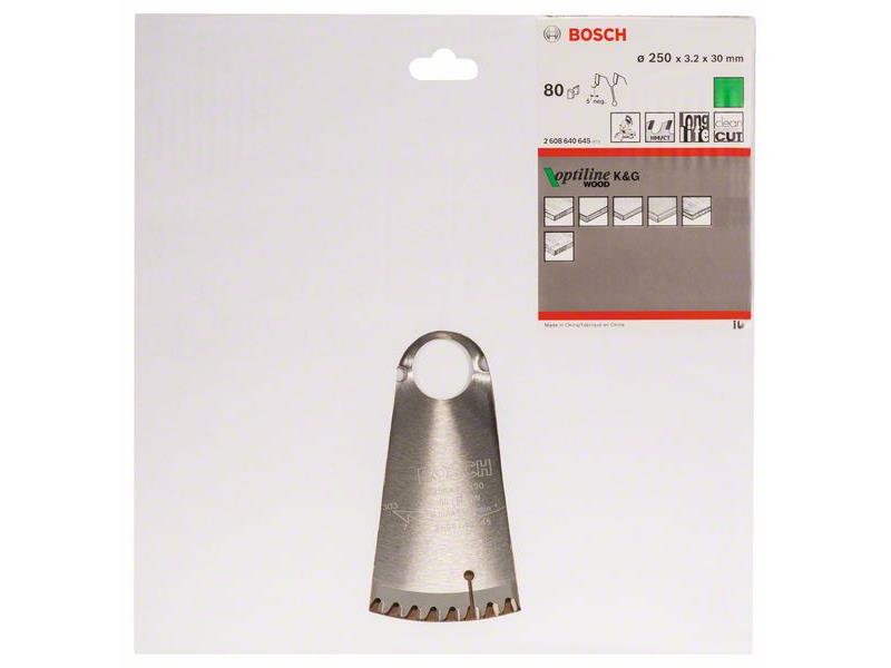 List krožne žage Bosch Optiline Wood, Dimenzije: 250x30x3,2mm, Zob: 80, 2608640645