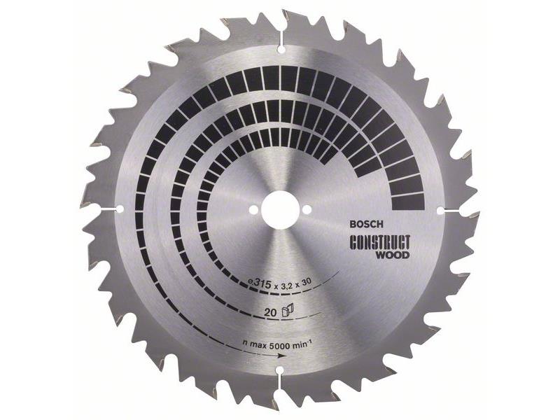 List krožne žage Bosch Construct Wood, Dimenzije: 315x30x3,2mm, Zob: 20, 2608640701