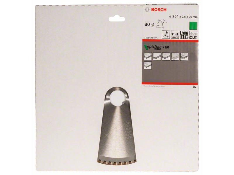 List krožne žage Bosch Optiline Wood, Dimenzije: 254x30x2,5mm, Zob: 80, 2608640437