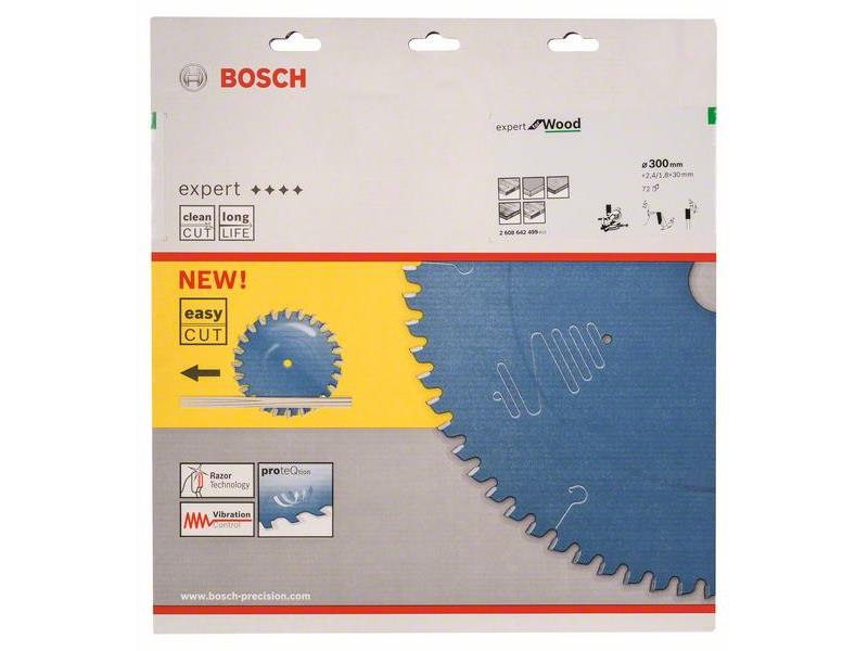 List za krožne žage Bosch Expert for Wood, Dimenzije: 300x30x2,4mm, Zob: 72, 2608642499