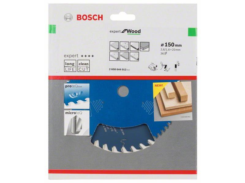 List za krožne žage Bosch Expert for Wood, Dimenzije: 150x20x2,6mm, Zob: 36, 2608644012