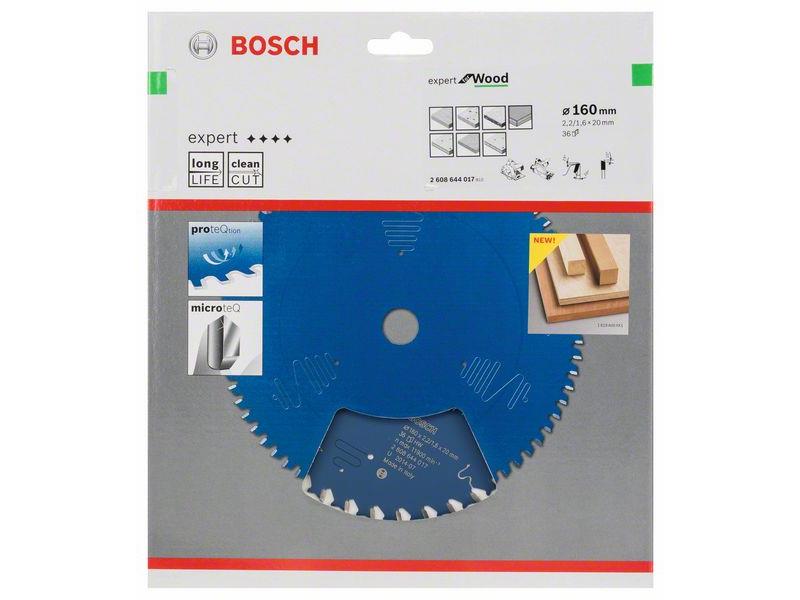 List za krožne žage Bosch Expert for Wood, Dimenzije: 160x20x2,2mm, Zob: 36, 2608644017