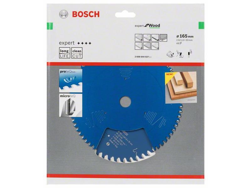 List za krožne žage Bosch Expert for Wood, Dimenzije: 165x30x2,6mm, Zob: 48, 2608644027