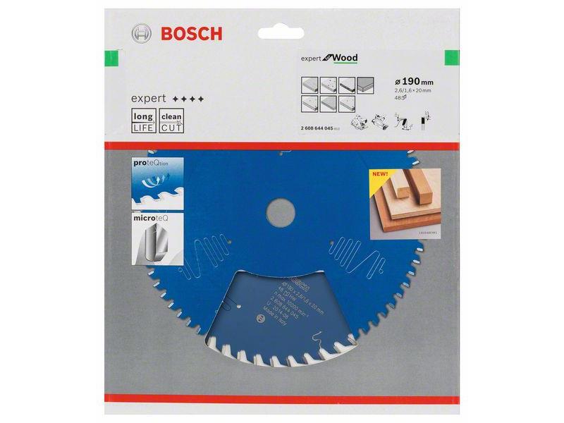 List za krožne žage Bosch Expert for Wood, Dimenzije: 190x20x2,6mm, Zob: 48, 2608644045