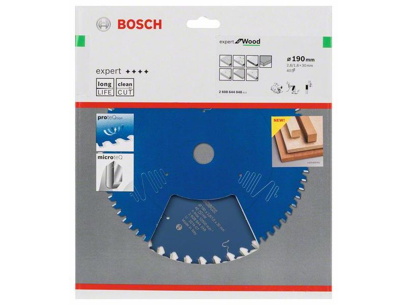 List za krožne žage Bosch Expert for Wood, Dimenzije: 190x30x2,6mm, Zob: 40, 2608644048