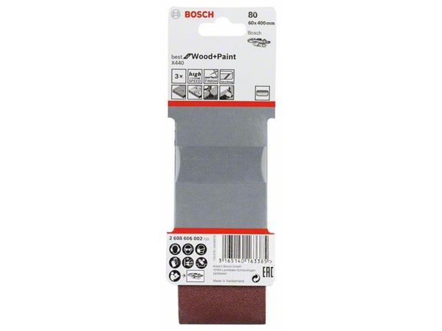 3-delni komplet brusilnih trakov Bosch X440, Dimenzije: 60 x 400 mm, Zrnatost: 80, 2608606002