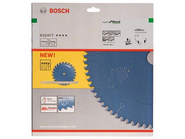 Žagin list za krožne žage Bosch Expert for Wood, Dimenzije: 254x30x2.4 mm, 60 zob, 2608642530